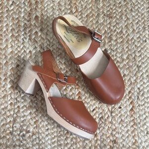 Lotta From Stockholm 38 Brown Leather Mary Jane Clog Sandals